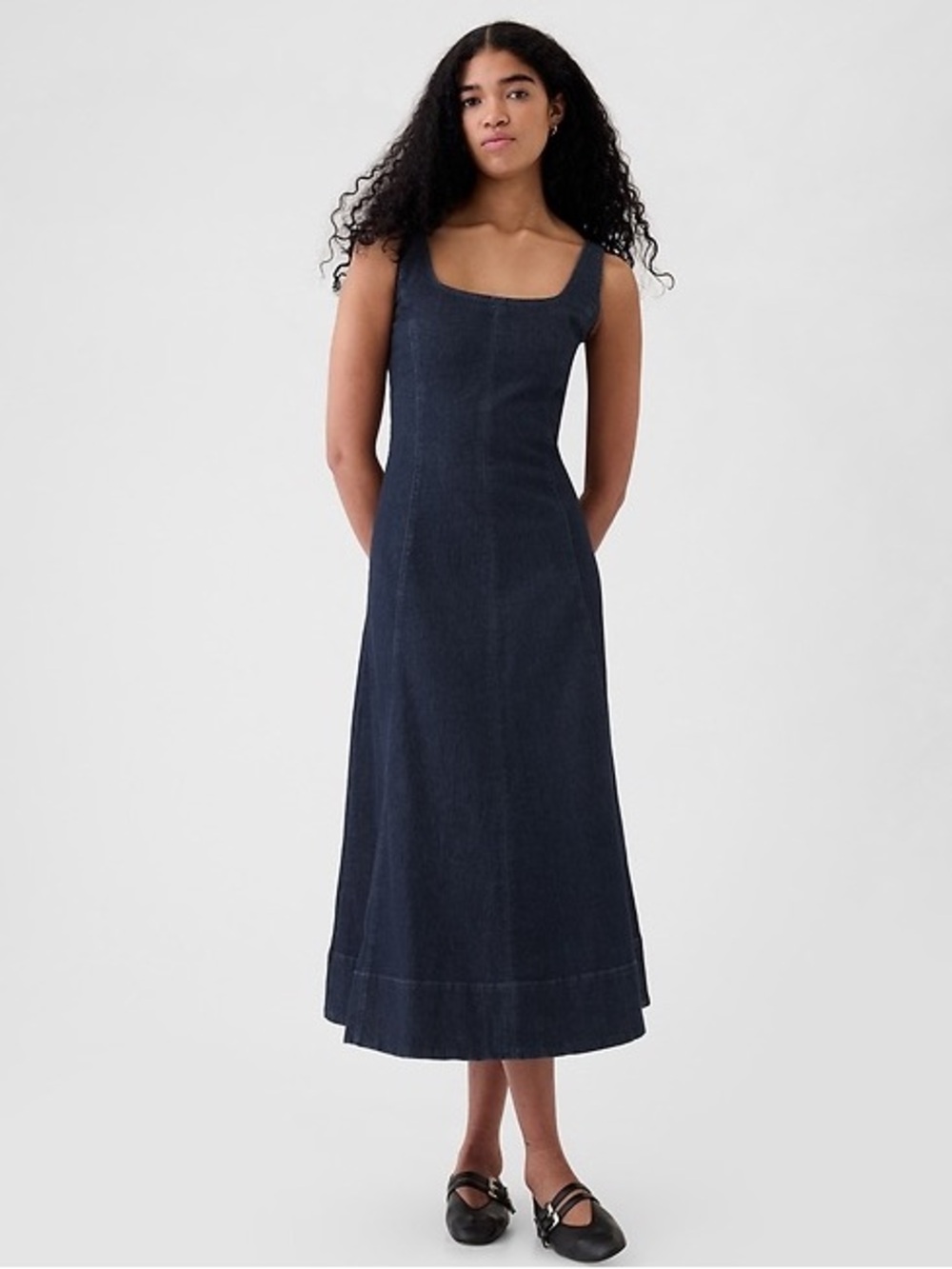 393. Gap Dark Blue Denim Square-Neck Maxi Dress